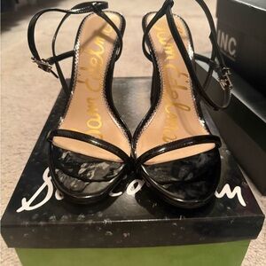 Sam Edelman Black Patent Strappy Ankle-Heel Sandals